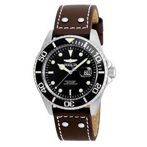 Invicta Pro Diver 43mm Black Dial Leather Band Quartz Watch